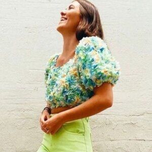 NWT FREE the Roses MULTI COLOR EMBELLISHMENT CROPPED TOP Size M